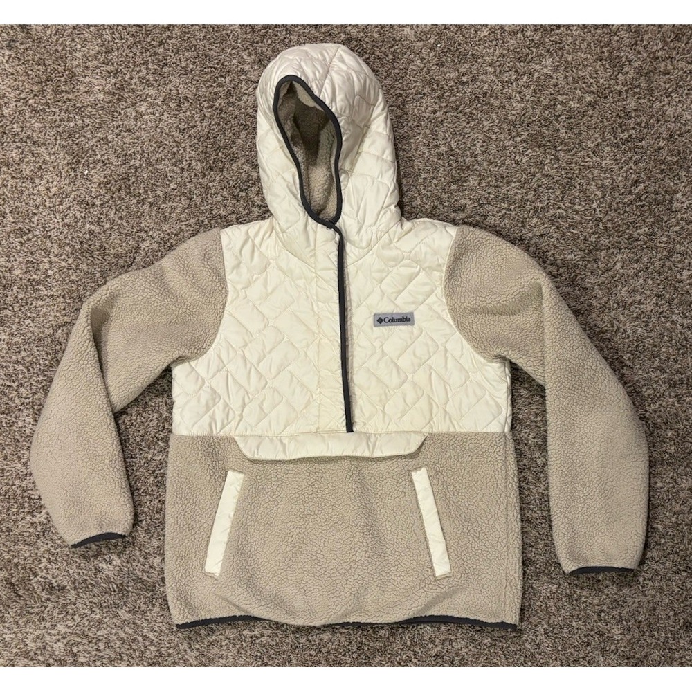 Columbia Sweet View Hooded Pullover Quilted Sherpa Fleece Cream/Tan Women’s M